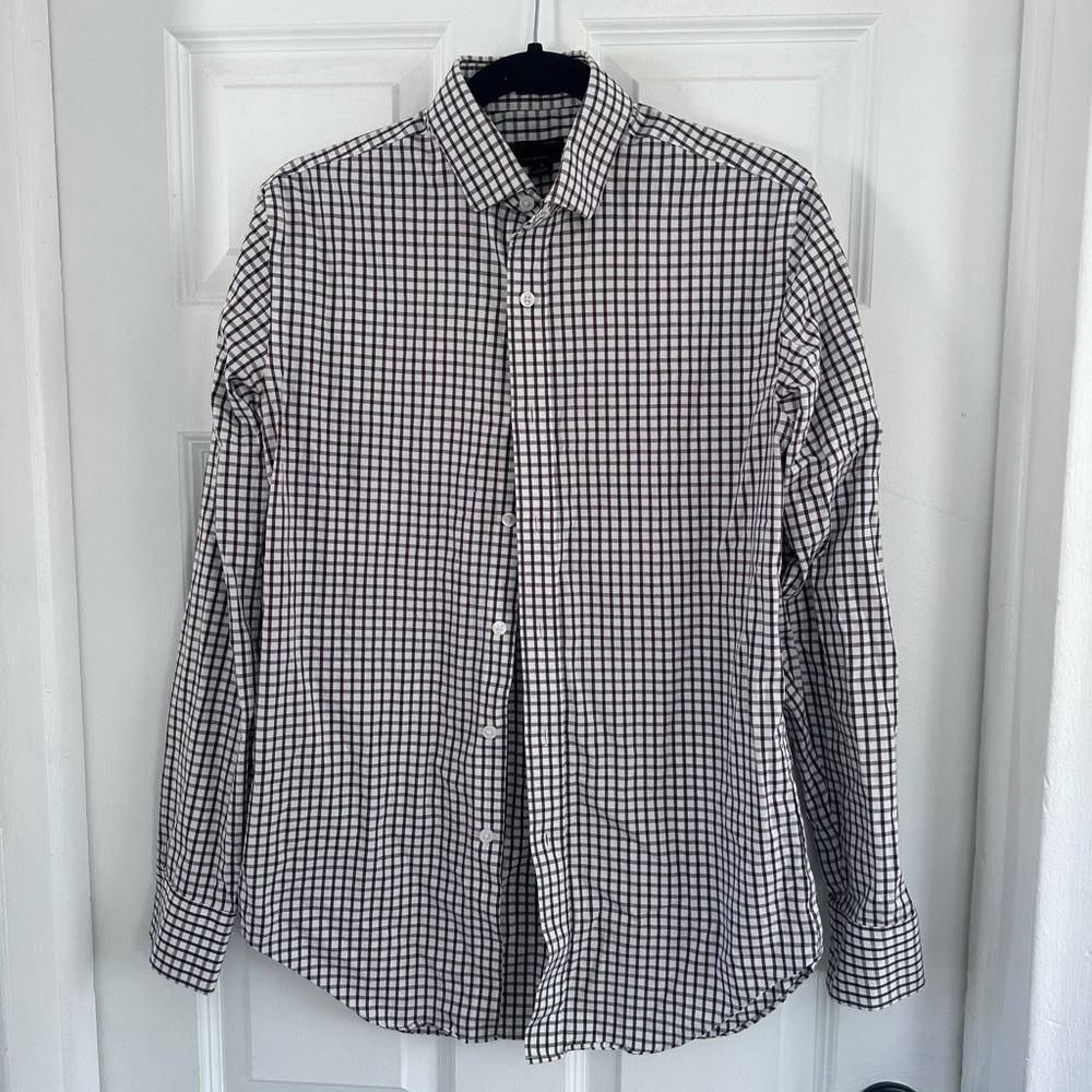 J. Crew Men's Red and White Plaid Shirt
